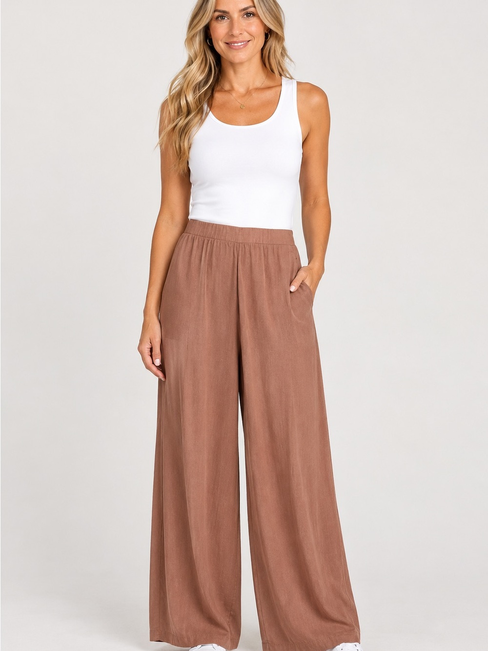 Free People Wide Leg Boho Pants Size 4 Dusty Rose Mauve Rayon Palazzo Pull On
